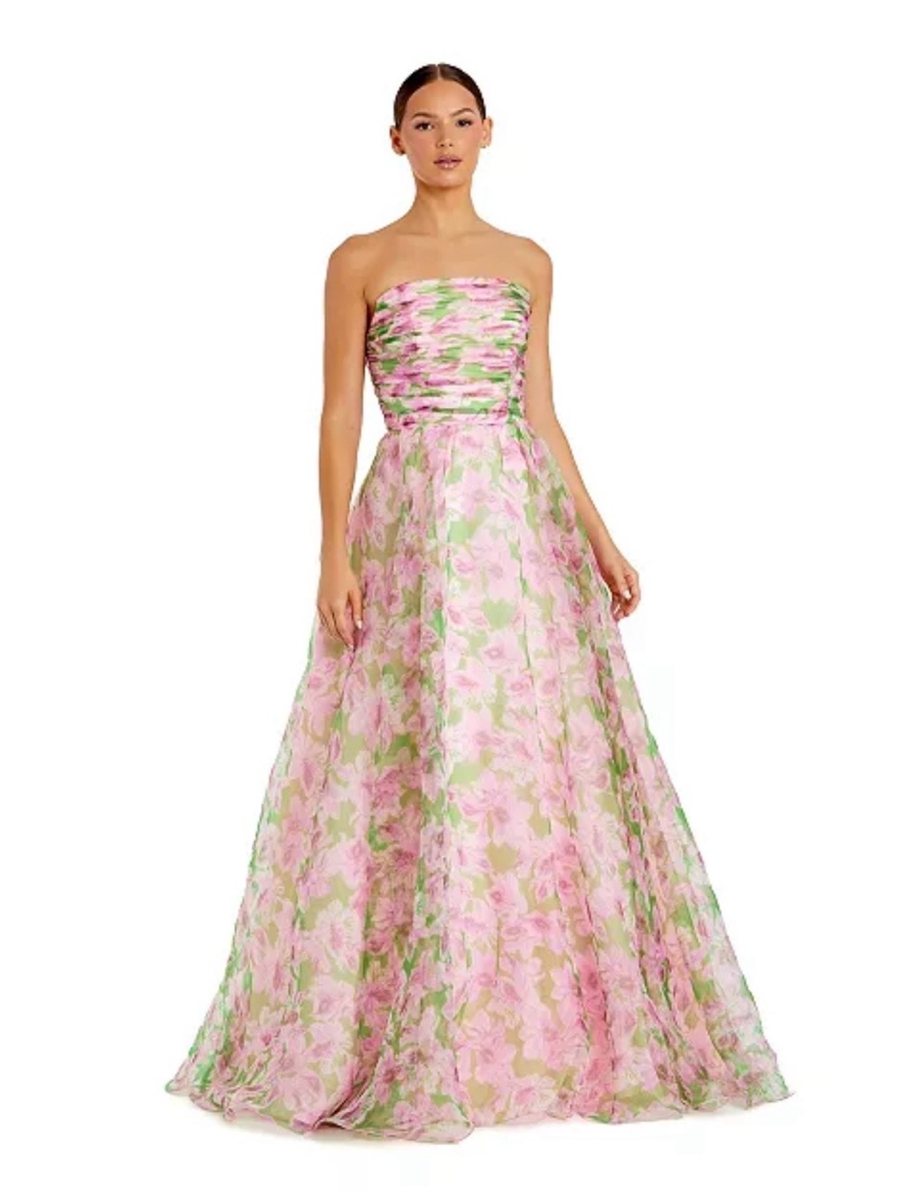 Mac Duggal Pink Floral Strapless Dress Sz 14